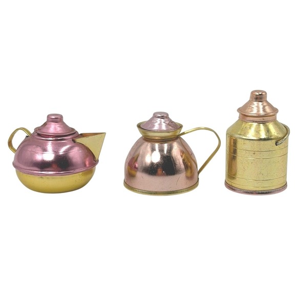 Other - Vintage Miniature Anodized Aluminum Pink Gold Tea Pot Pitcher Set Taiwan 3pc
